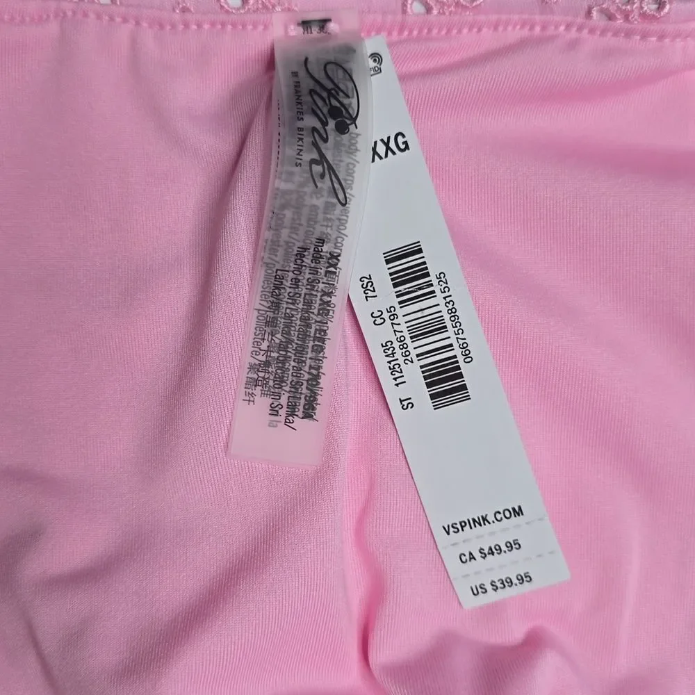 3350 NWT Pink By Frankies Pink Eyelet High Cut Bikini Bottom Sz XXL